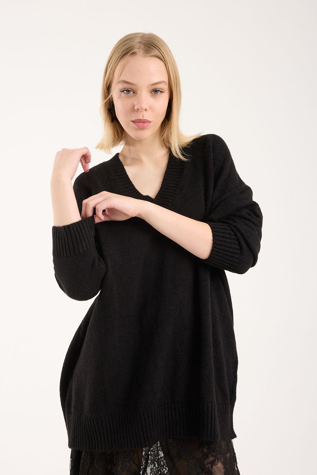 Yumoş ip oversize kadın kazak geniş yaka 6515