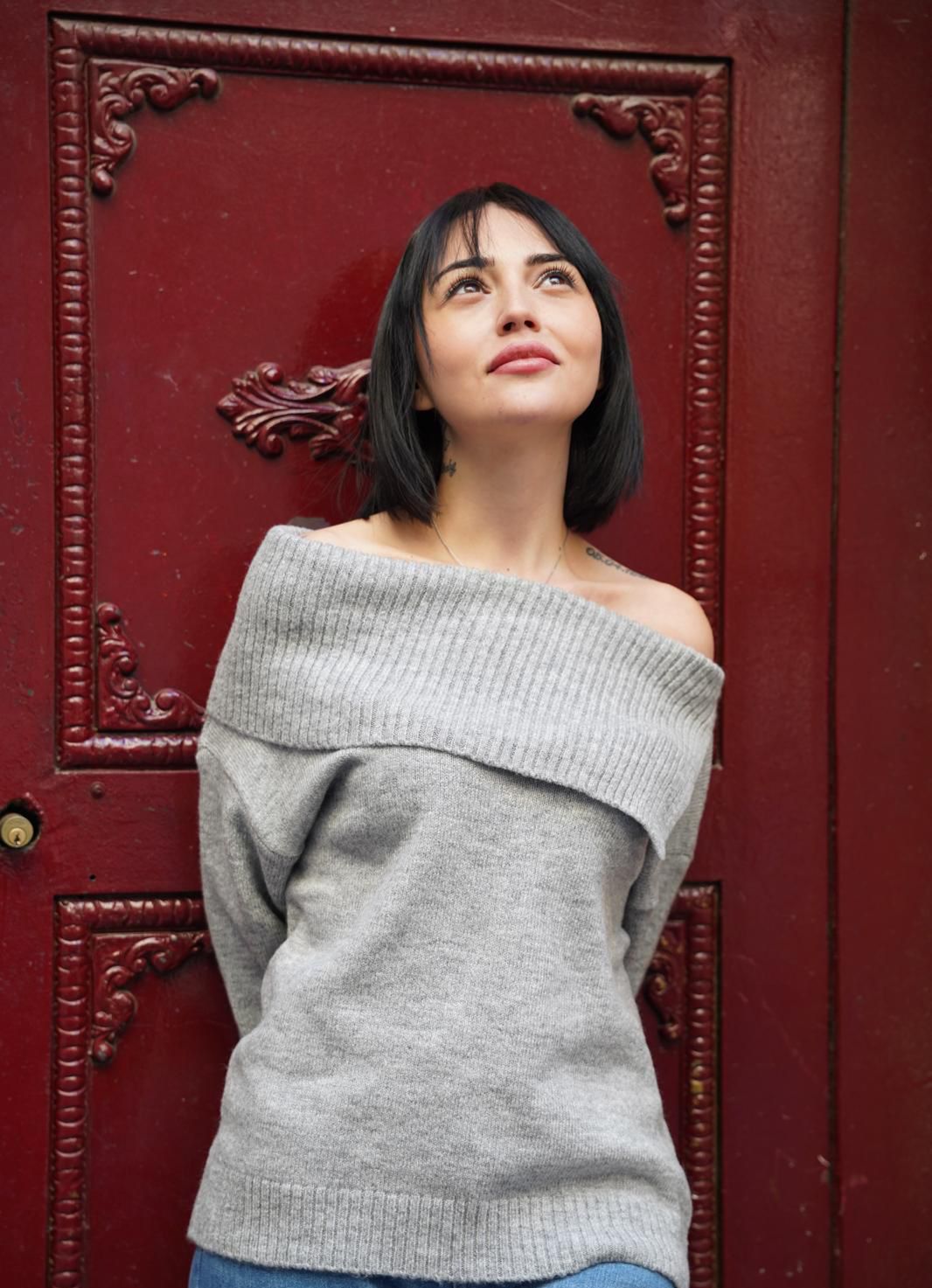 kadın yumoş kalın yumuşak omzu açık kazak 6518